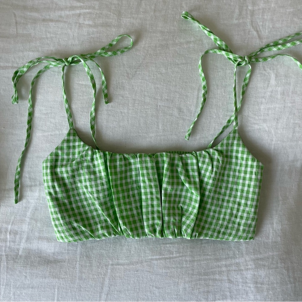 Green gingham super crop top